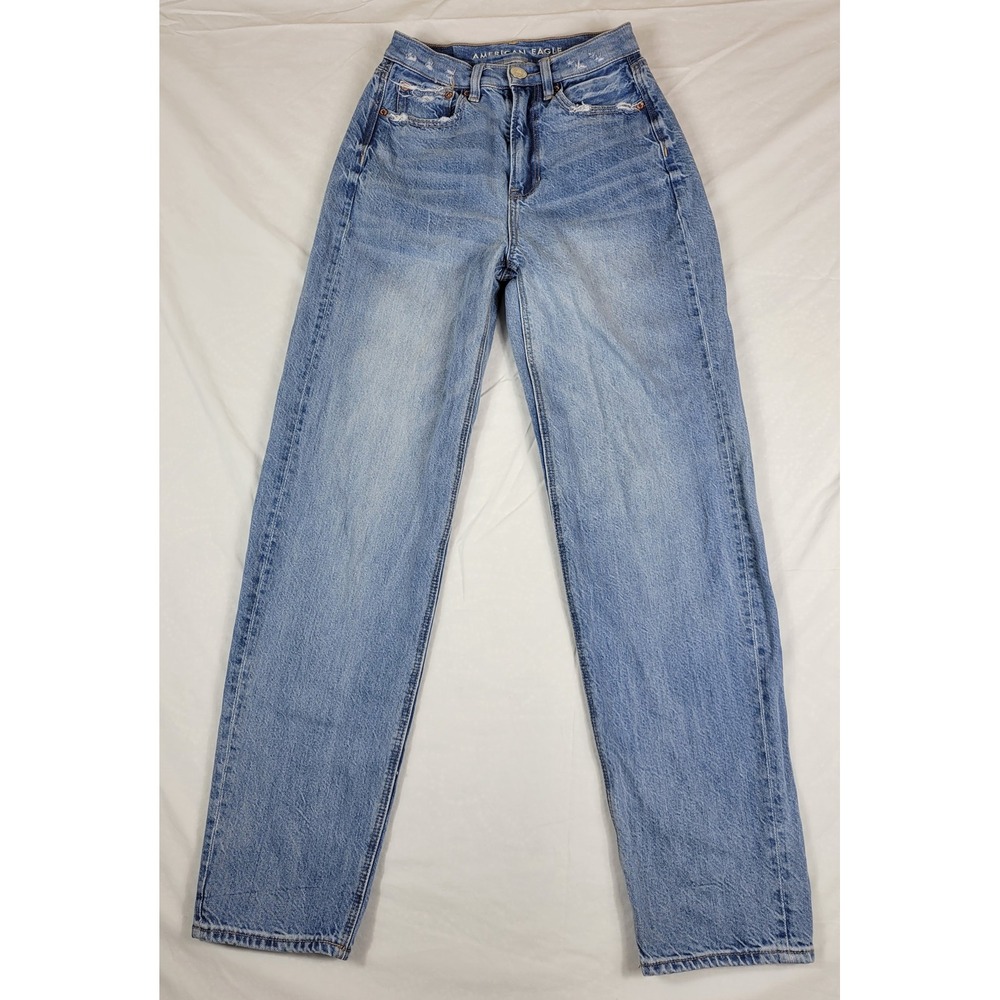 American Eagle‎ Baggy Jeans Light Wash Distressed High Rise Size 00 Regular